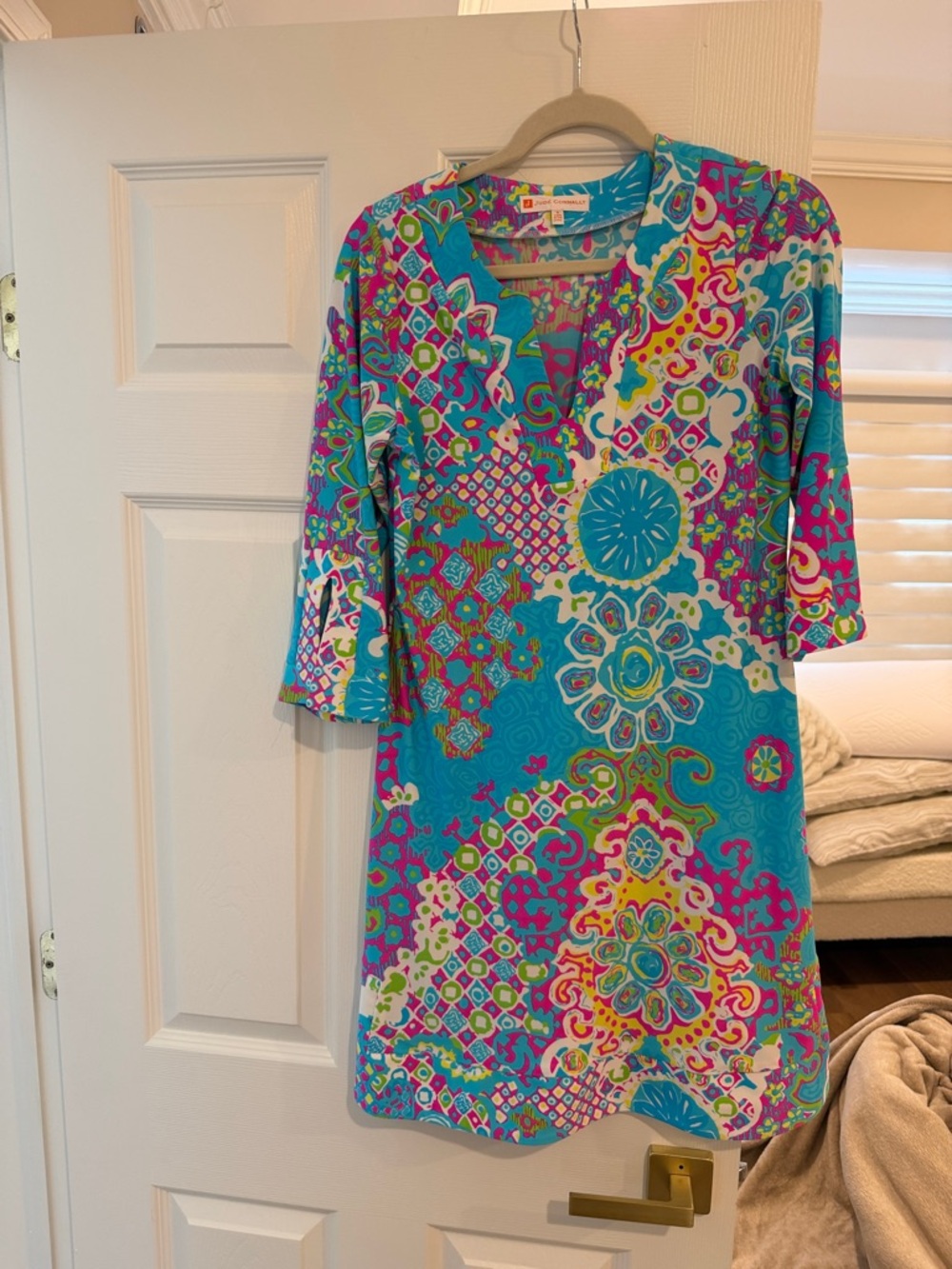 Jude Connally Turquoise, Pink, White & Yellow Printed Shift Dress